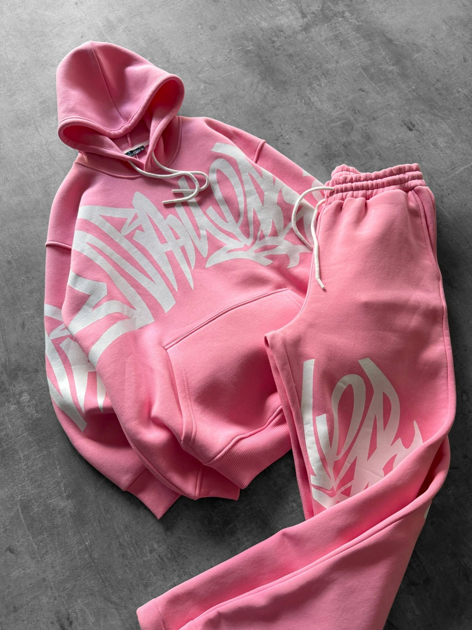 Baskılı Şardonlu Unisex Eşofman Takımı-Pembe