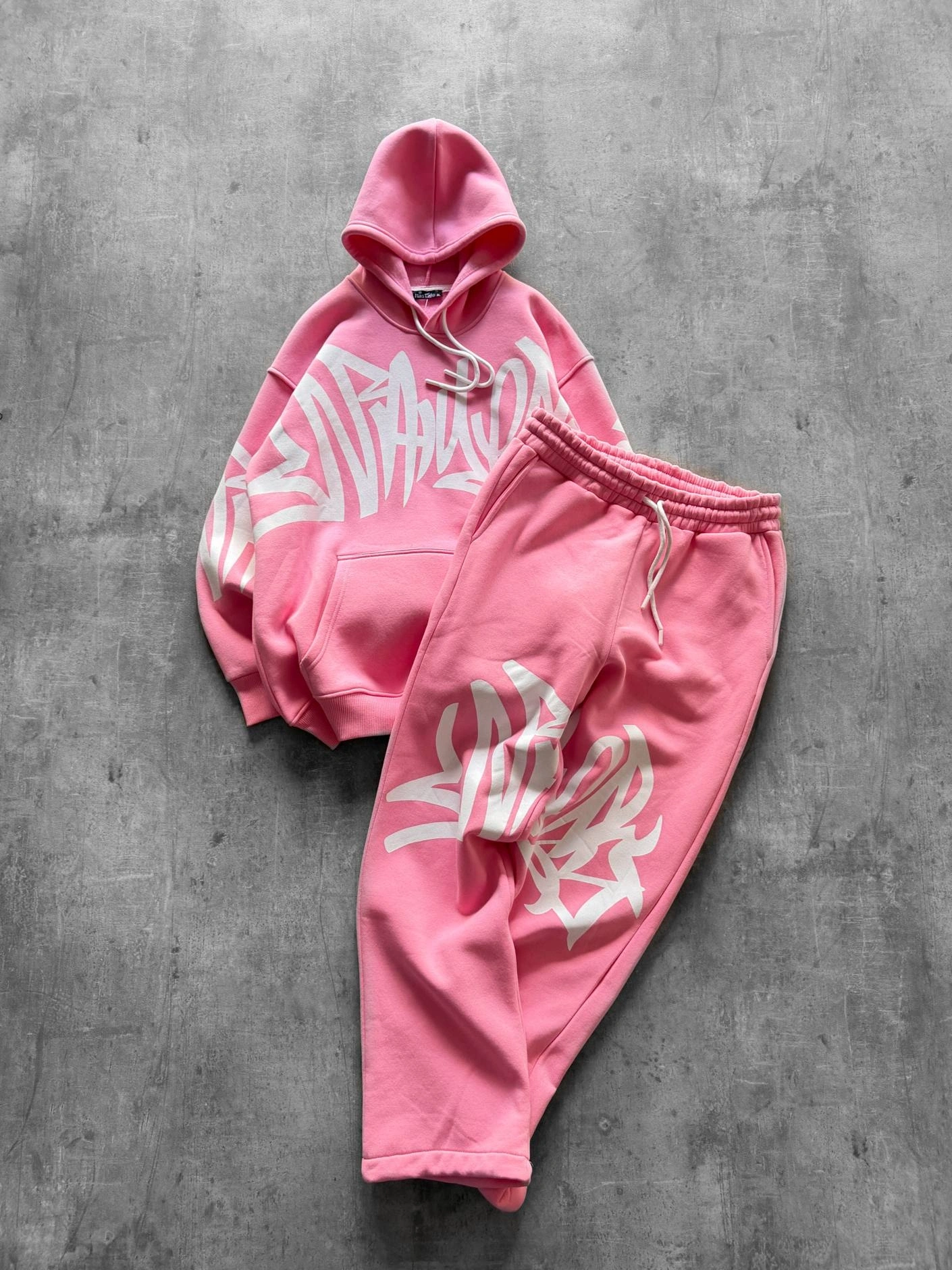 Baskılı Şardonlu Unisex Eşofman Takımı-Pembe