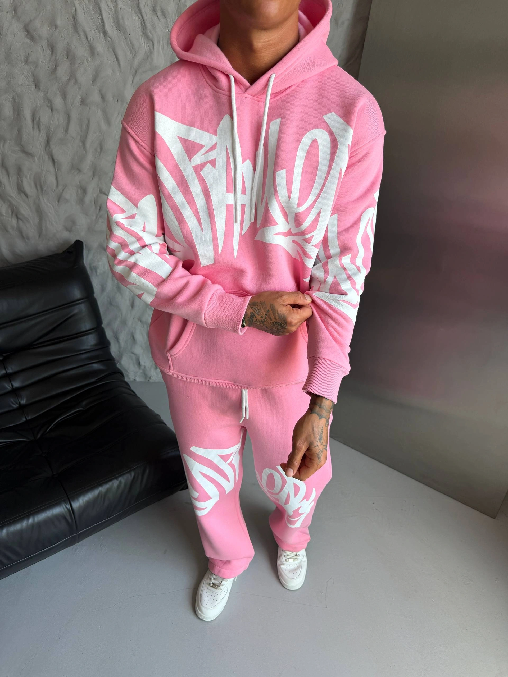 Baskılı Şardonlu Unisex Eşofman Takımı-Pembe