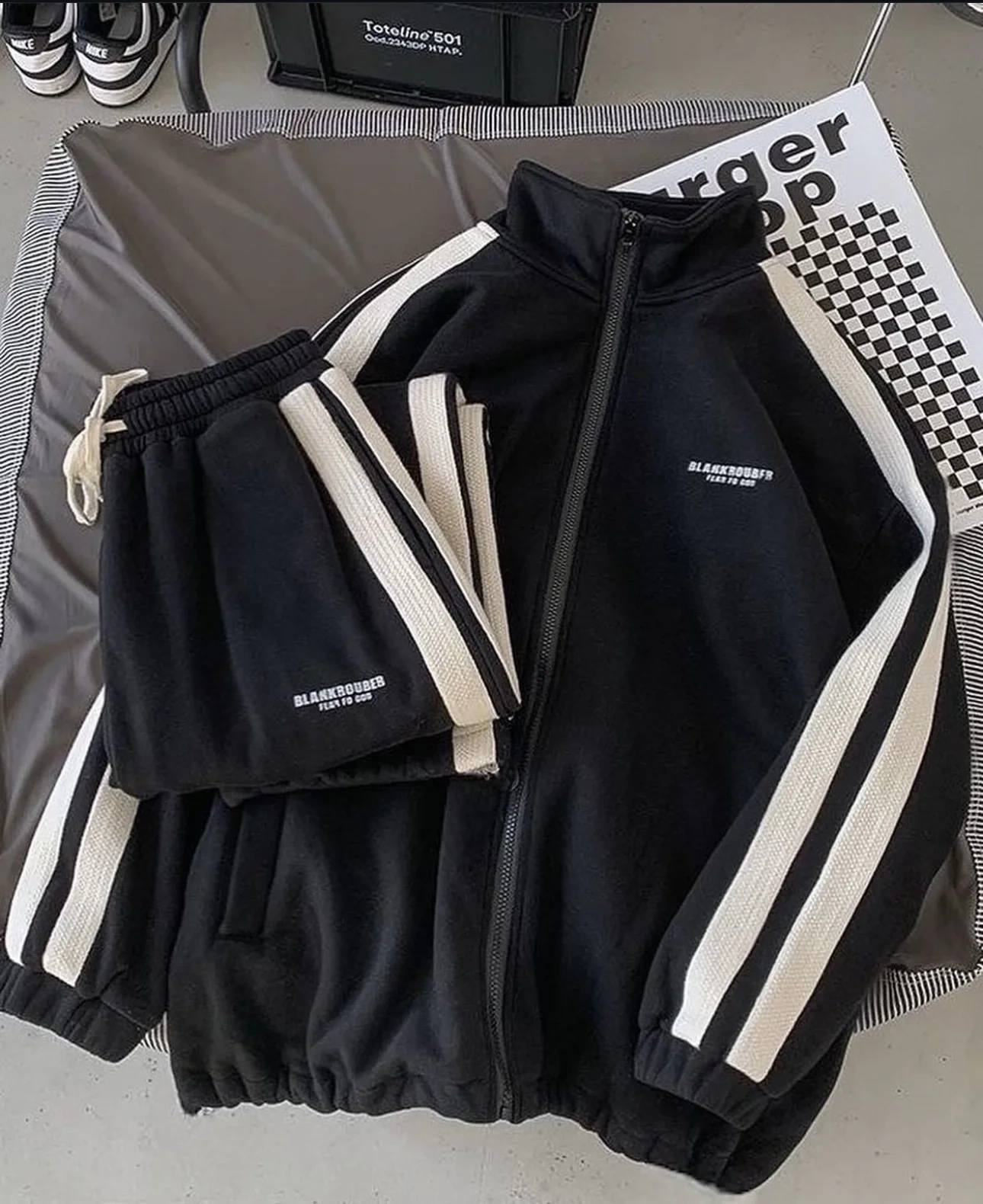 Blank Unisex Şardonlu Eşofman Takımı-Siyah