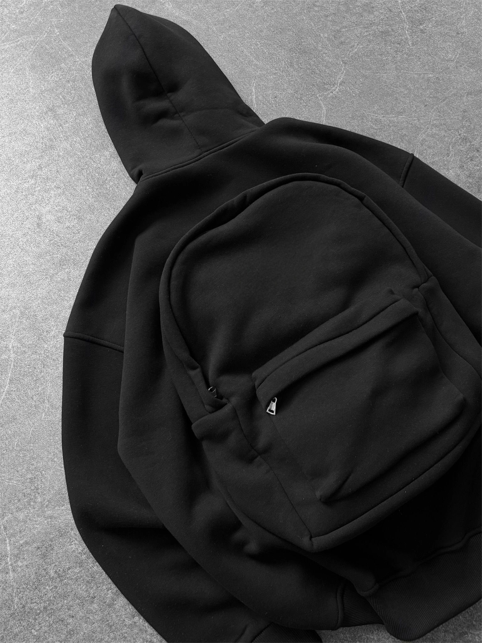 Çantalı Şardonlu Unisex Sweatshirt-Siyah