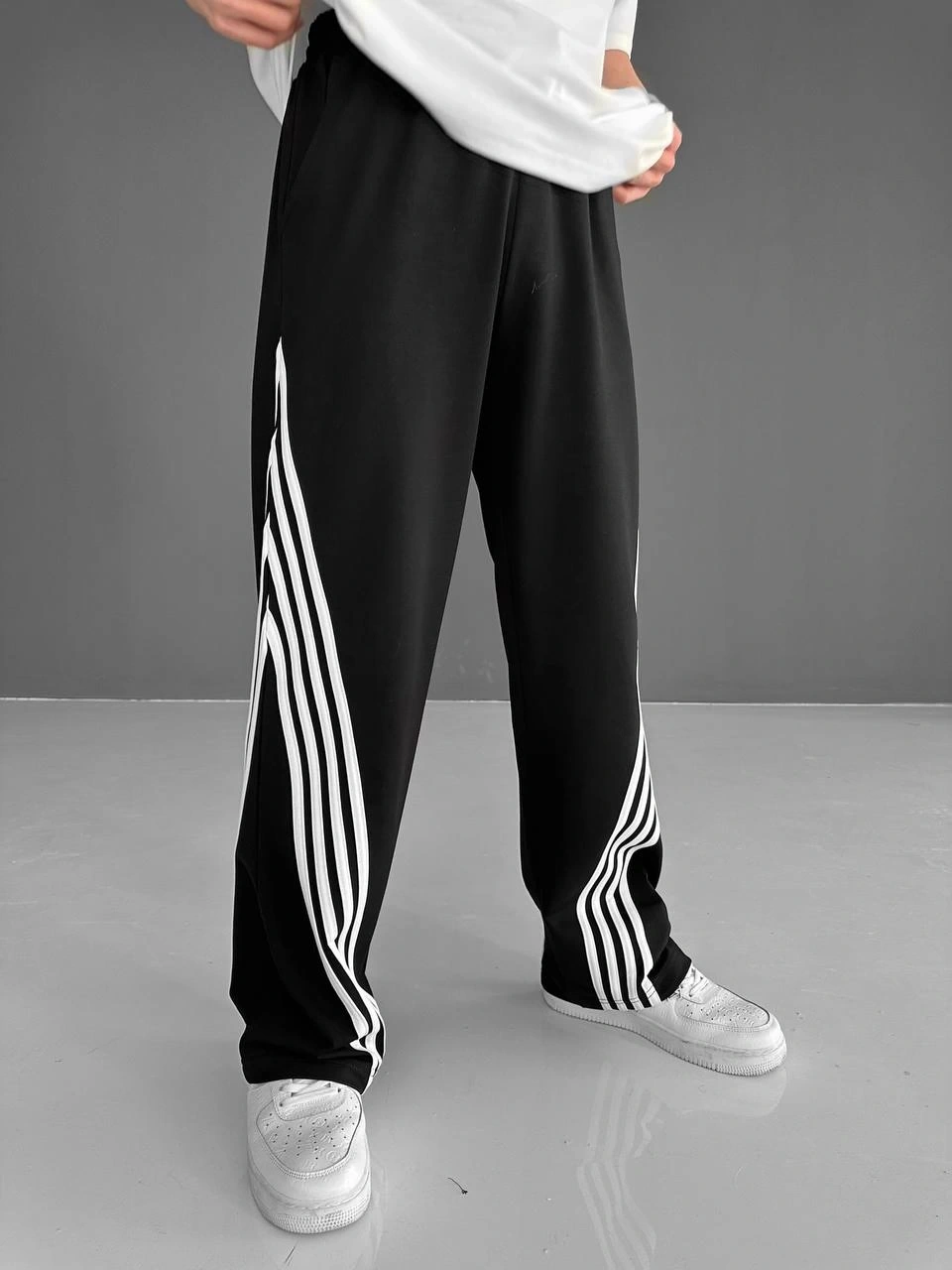 Çapraz Şerit Unisex Baggy Eşofman - Siyah