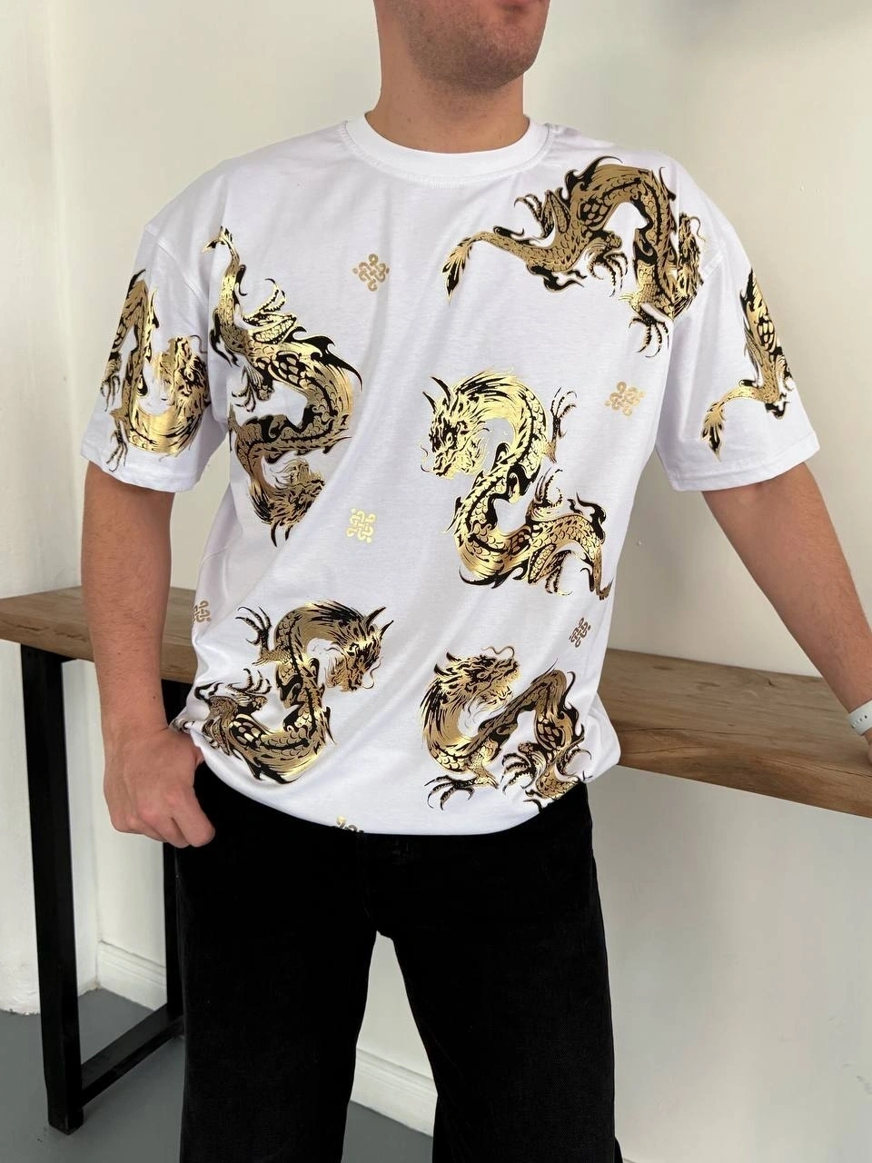 Dragon Unisex Oversize Tshirt - Beyaz