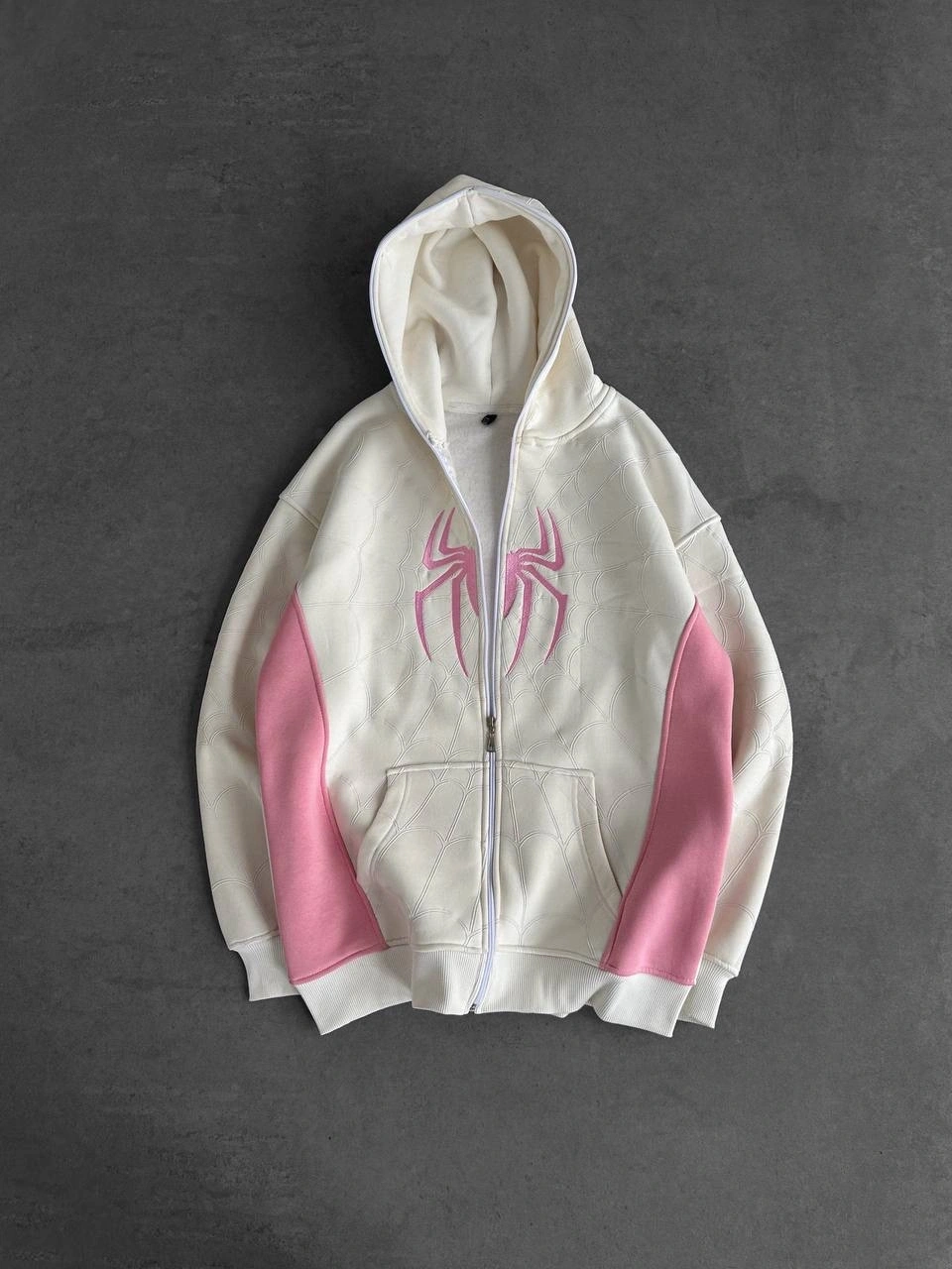 Full Fermuar Spider Unisex Hırka - Beyaz
