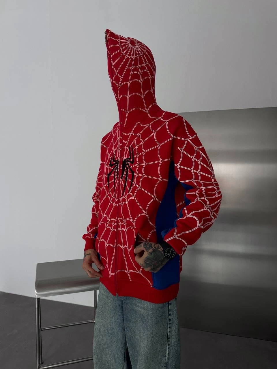 Full Fermuar Spider Unisex Hırka - Kırmızı
