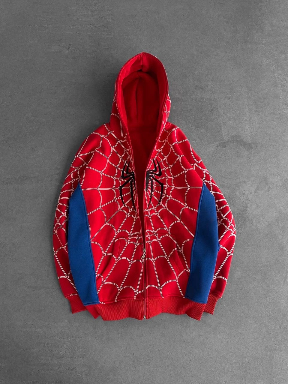 Full Fermuar Spider Unisex Hırka - Kırmızı