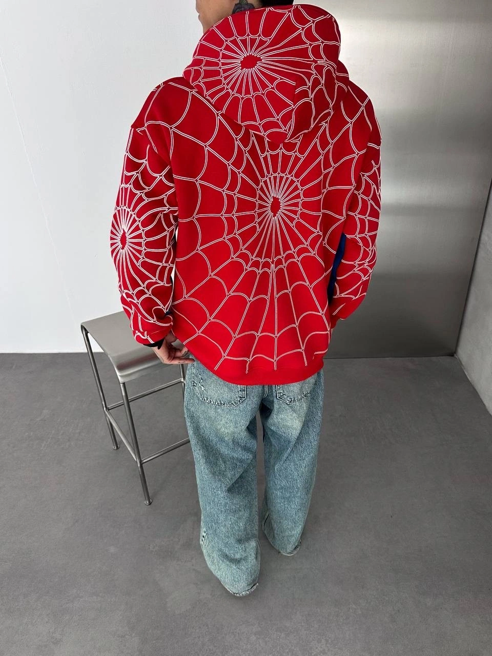 Full Fermuar Spider Unisex Hırka - Kırmızı
