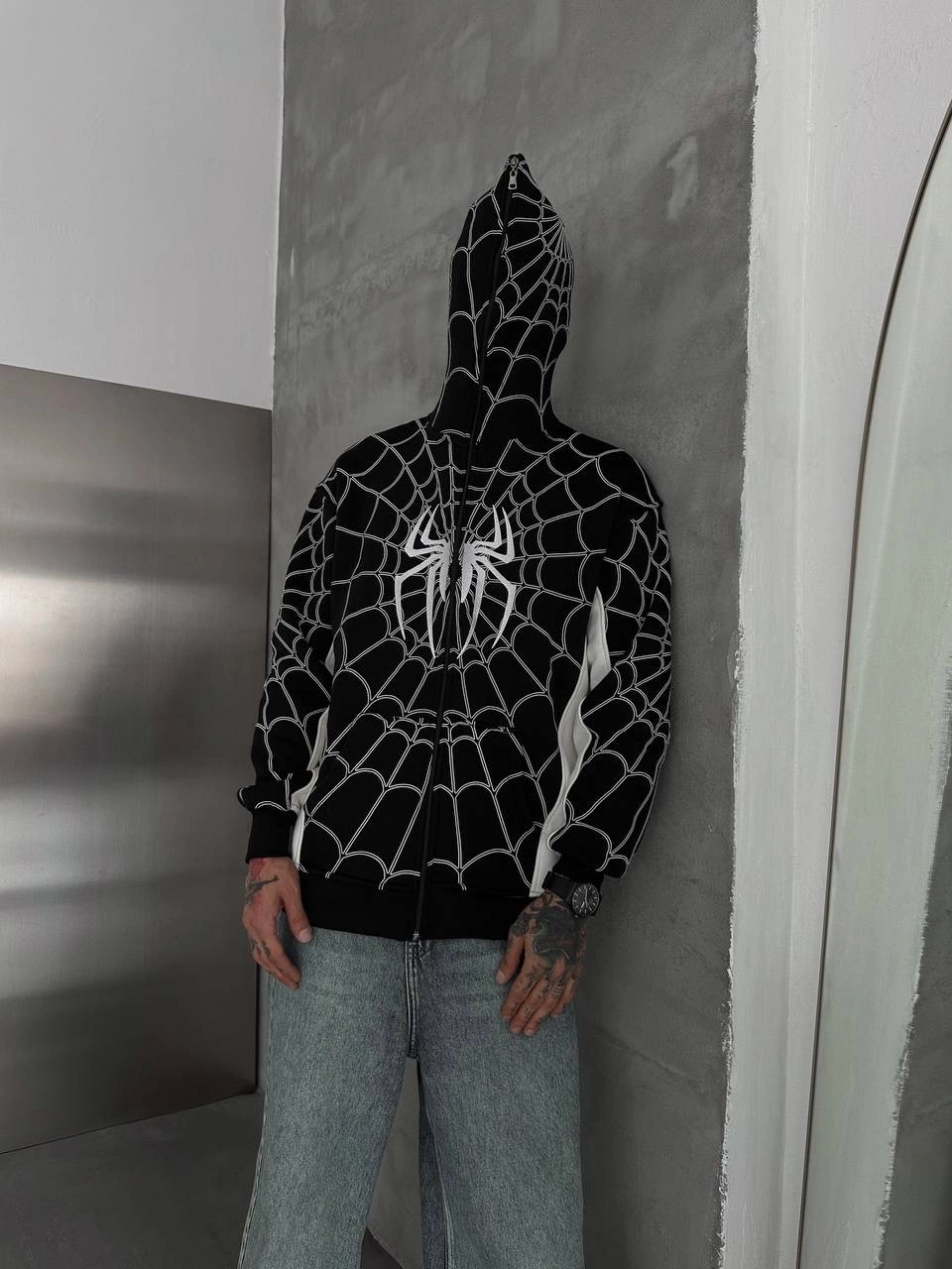 Full Fermuar Spider Unisex Hırka - Siyah
