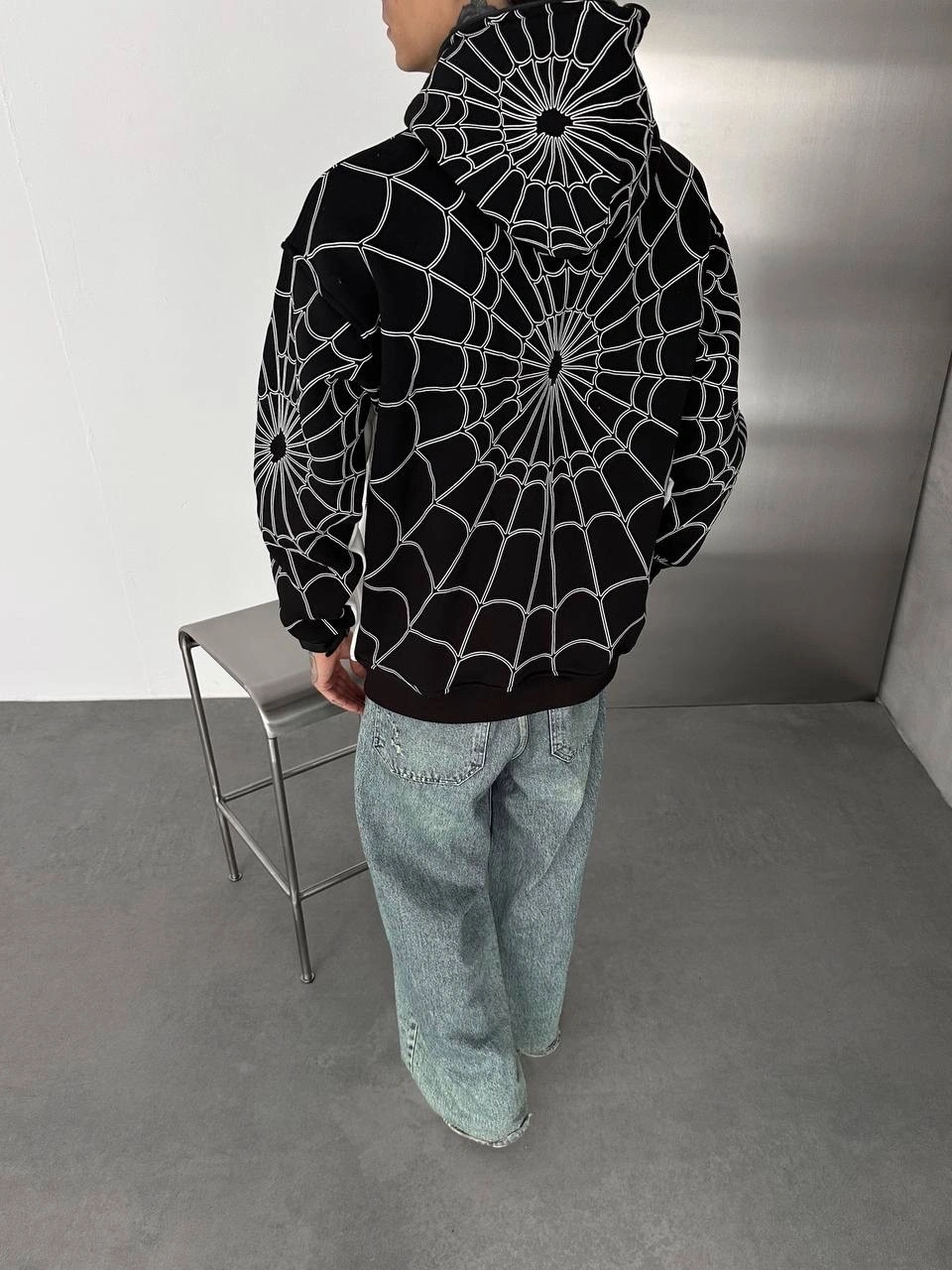 Full Fermuar Spider Unisex Hırka - Siyah