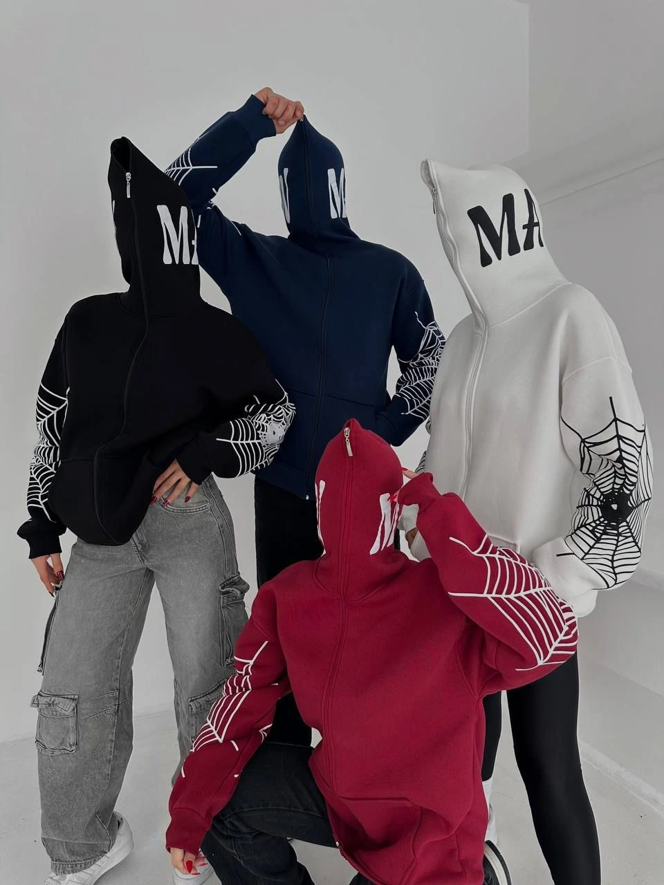 Full Zip Spider Unisex Şardonlu Hoodie-Bordo