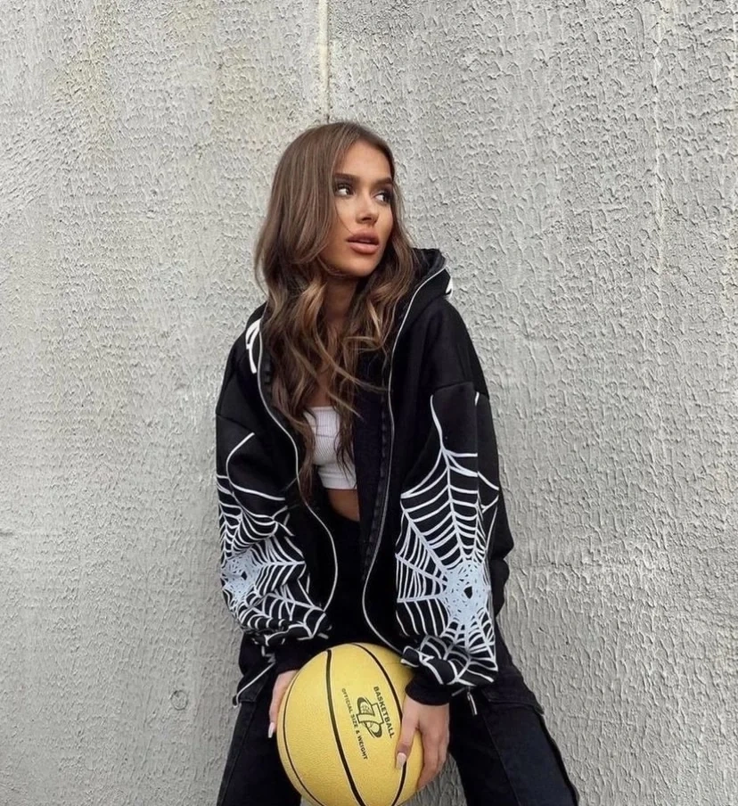 Full Zip Spider Unisex Şardonlu Hoodie-Siyah