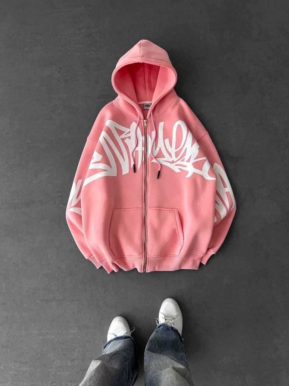 Graffiti Şardonlu Unisex Hırka - Pembe