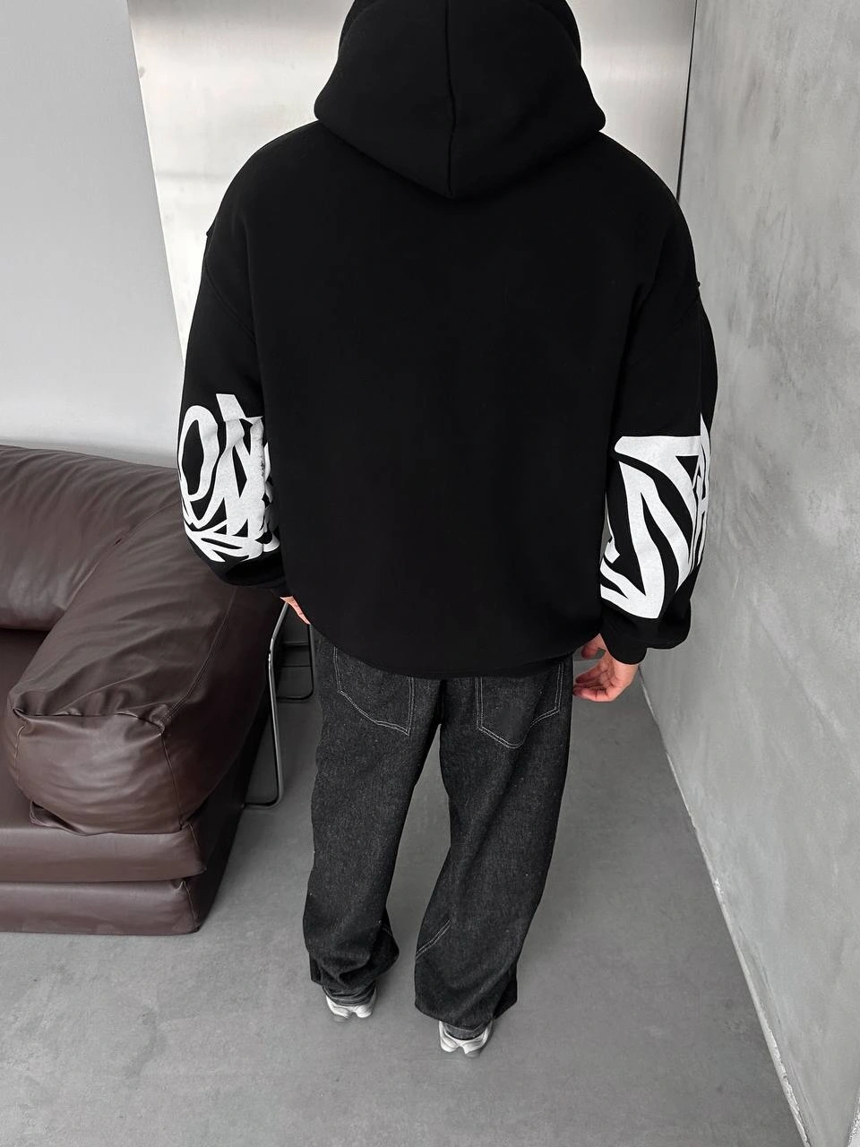 Graffiti Şardonlu Unisex Hırka - Siyah