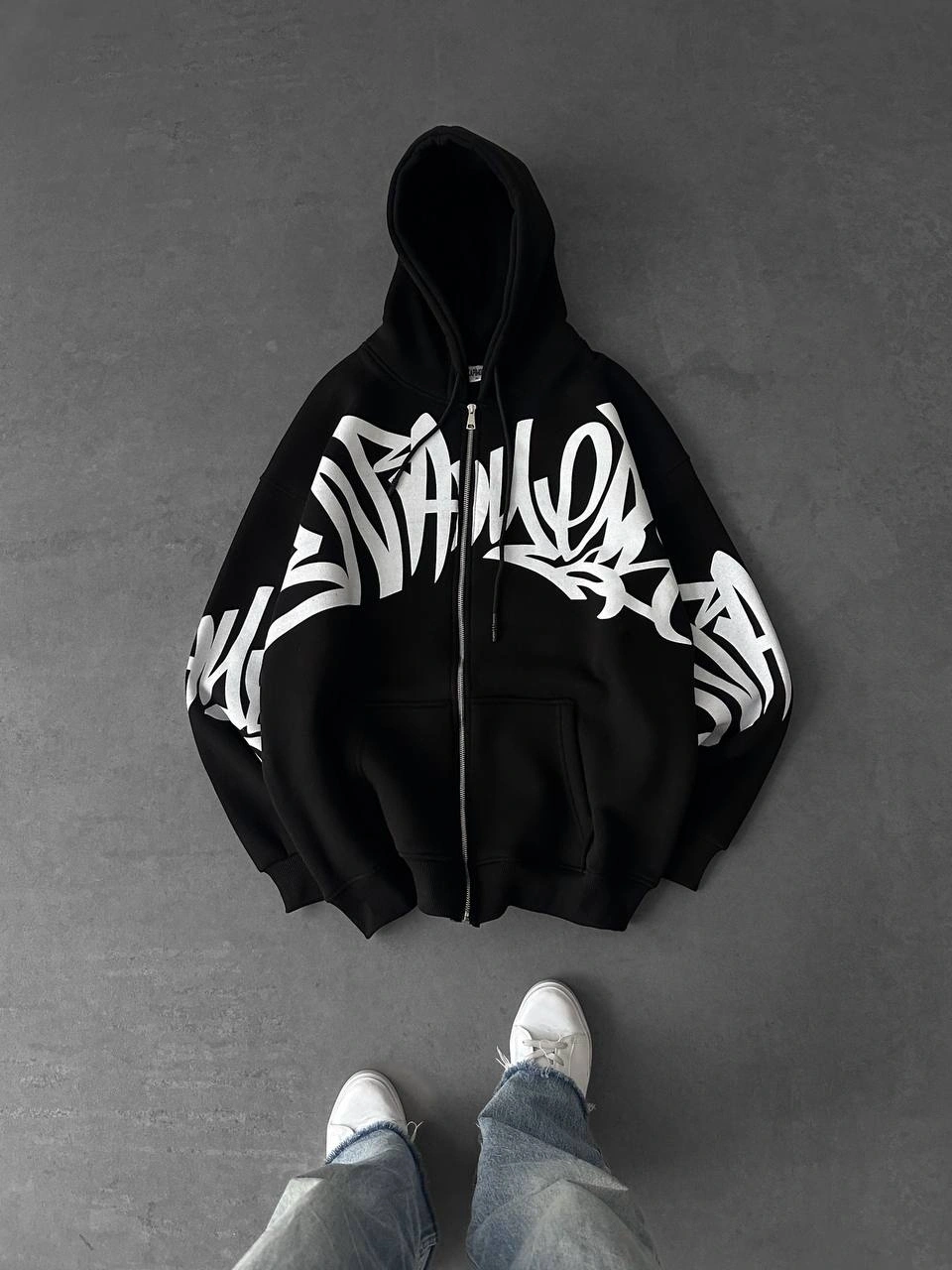 Graffiti Şardonlu Unisex Hırka - Siyah