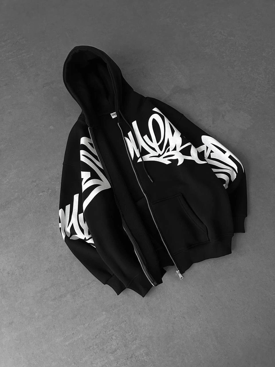 Graffiti Şardonlu Unisex Hırka - Siyah
