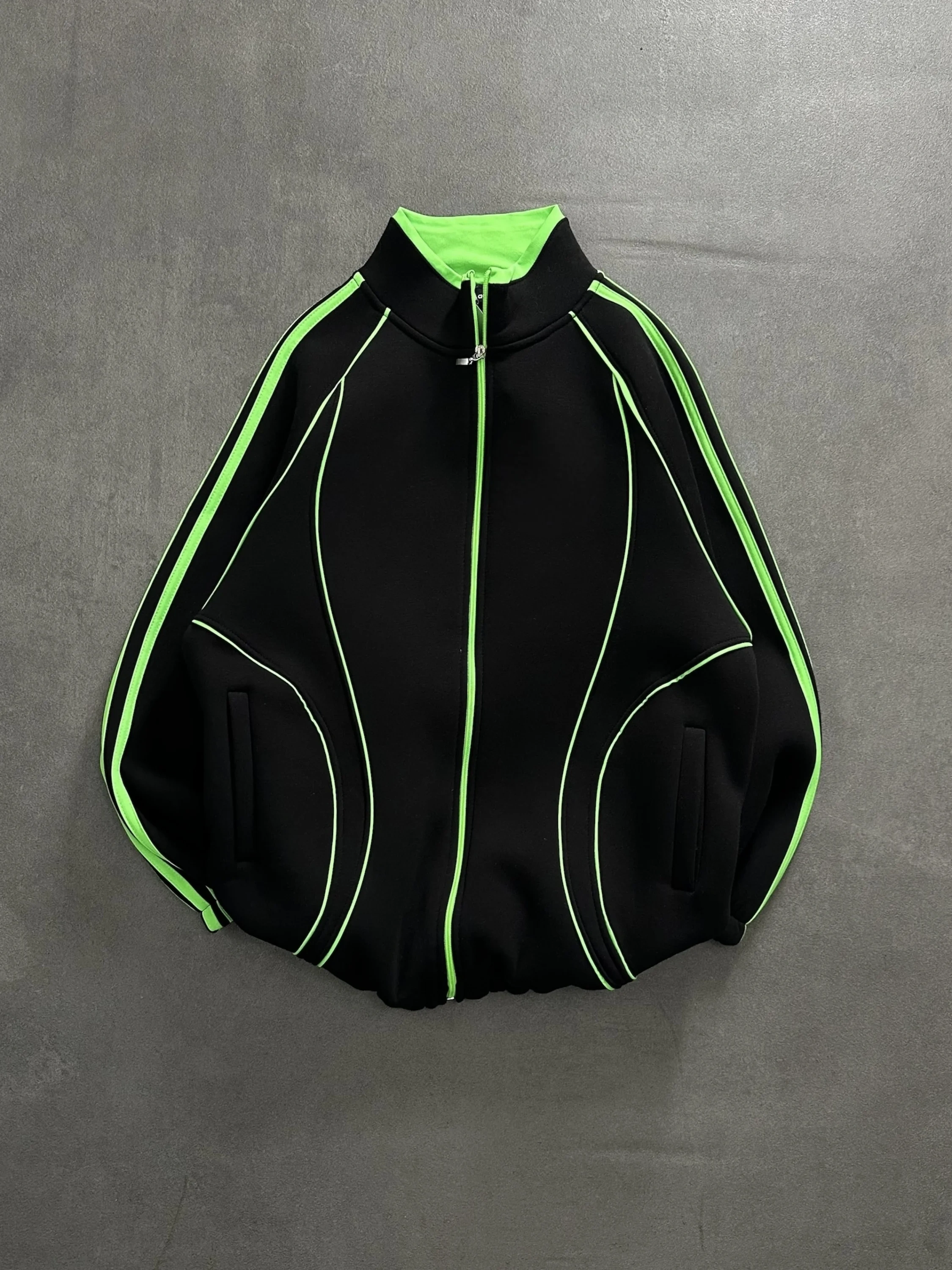 Green Neon Şeritli Şardonlu Hırka-Siyah