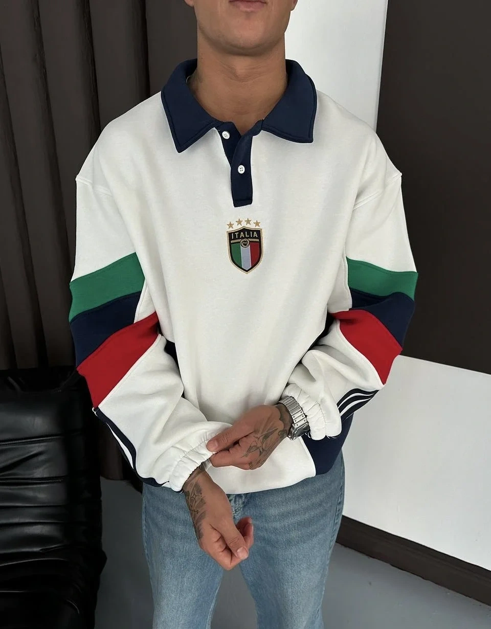 ITL Kol Parçalı Unisex Sweatshirt-Beyaz