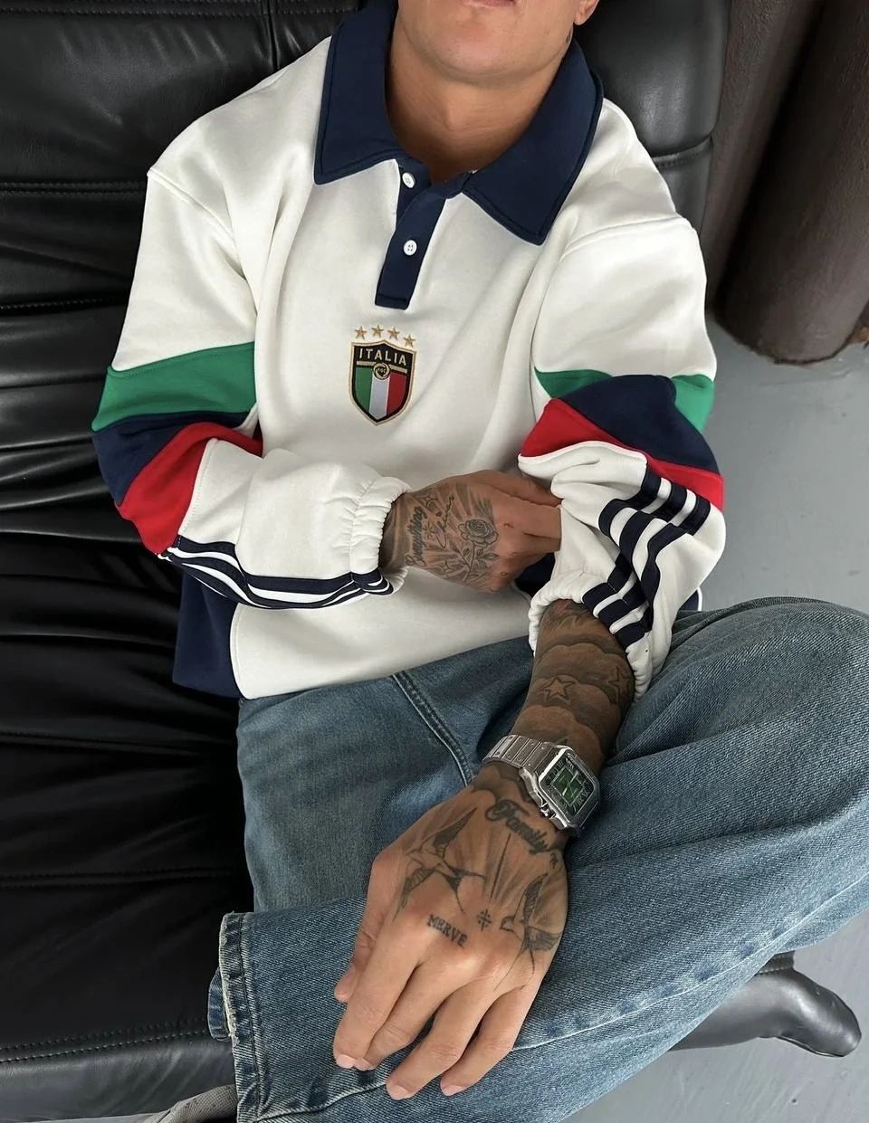 ITL Kol Parçalı Unisex Sweatshirt-Beyaz