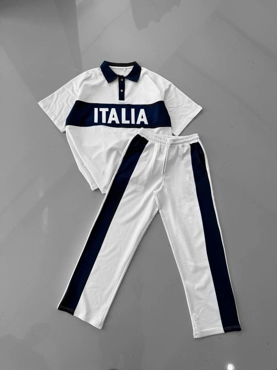 İTL Polo Yaka Unisex Eşofman Takımı - Beyaz