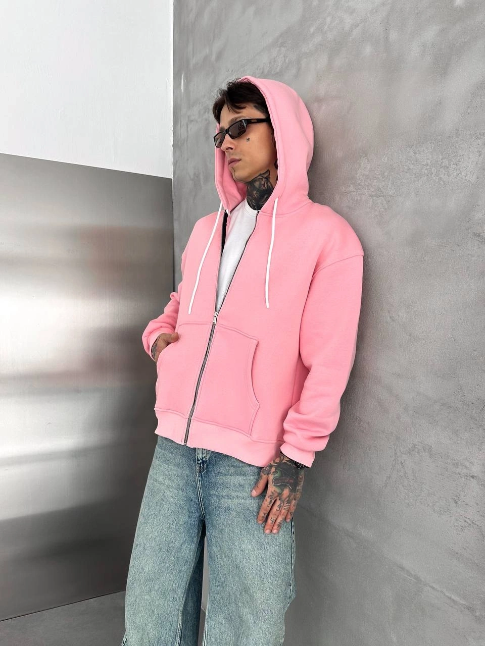 Kapüşonlu Şardonlu Crop Hırka-Pembe