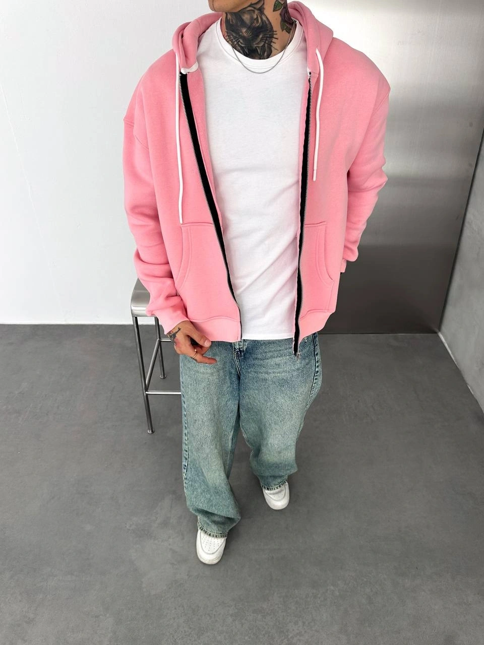 Kapüşonlu Şardonlu Crop Hırka-Pembe
