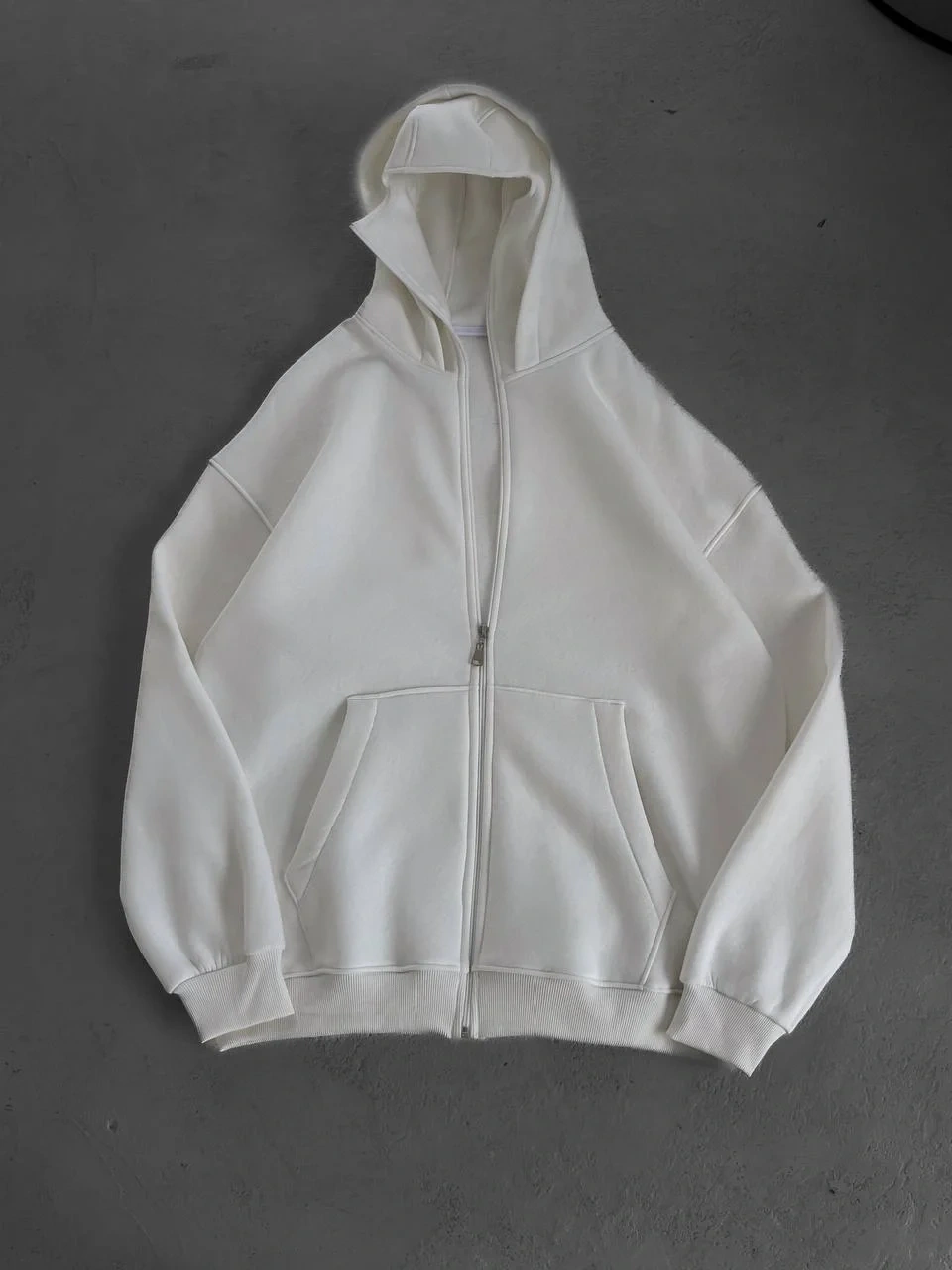 Maskeli Basic Şardonlu Unisex Hırka-Beyaz