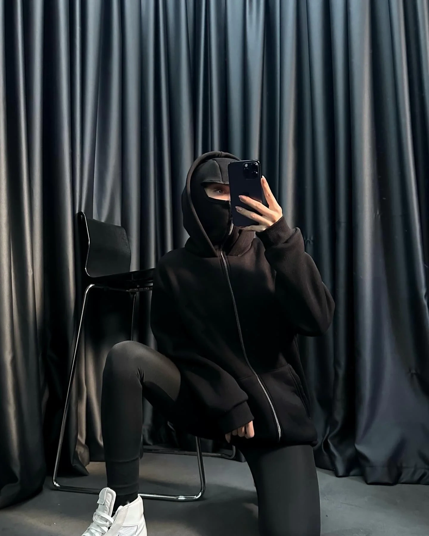 Maskeli Basic Şardonlu Unisex Hırka-Siyah