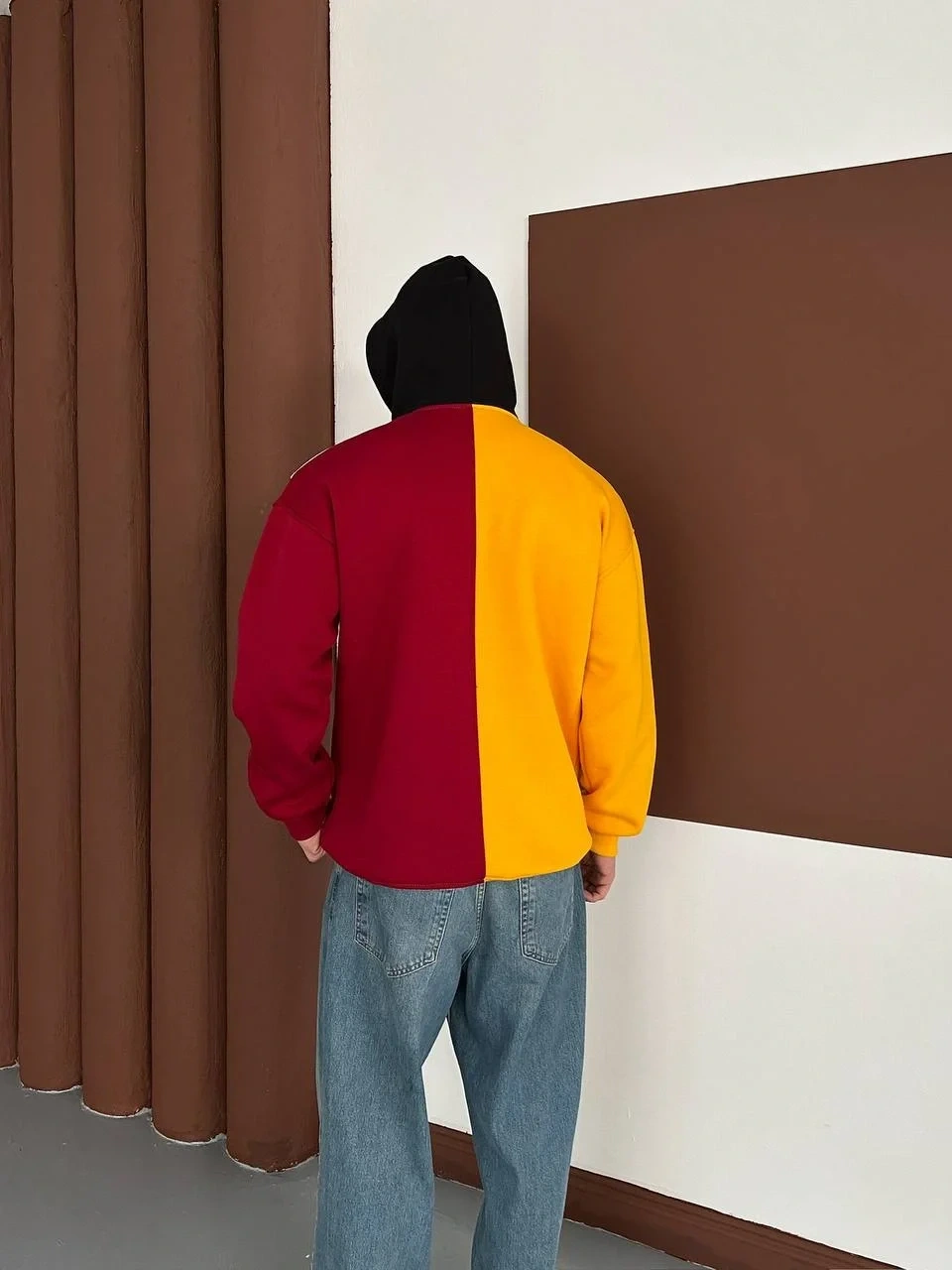 Maskeli Taraftar Şardonlu Hoodie-Sarı Kırmızı