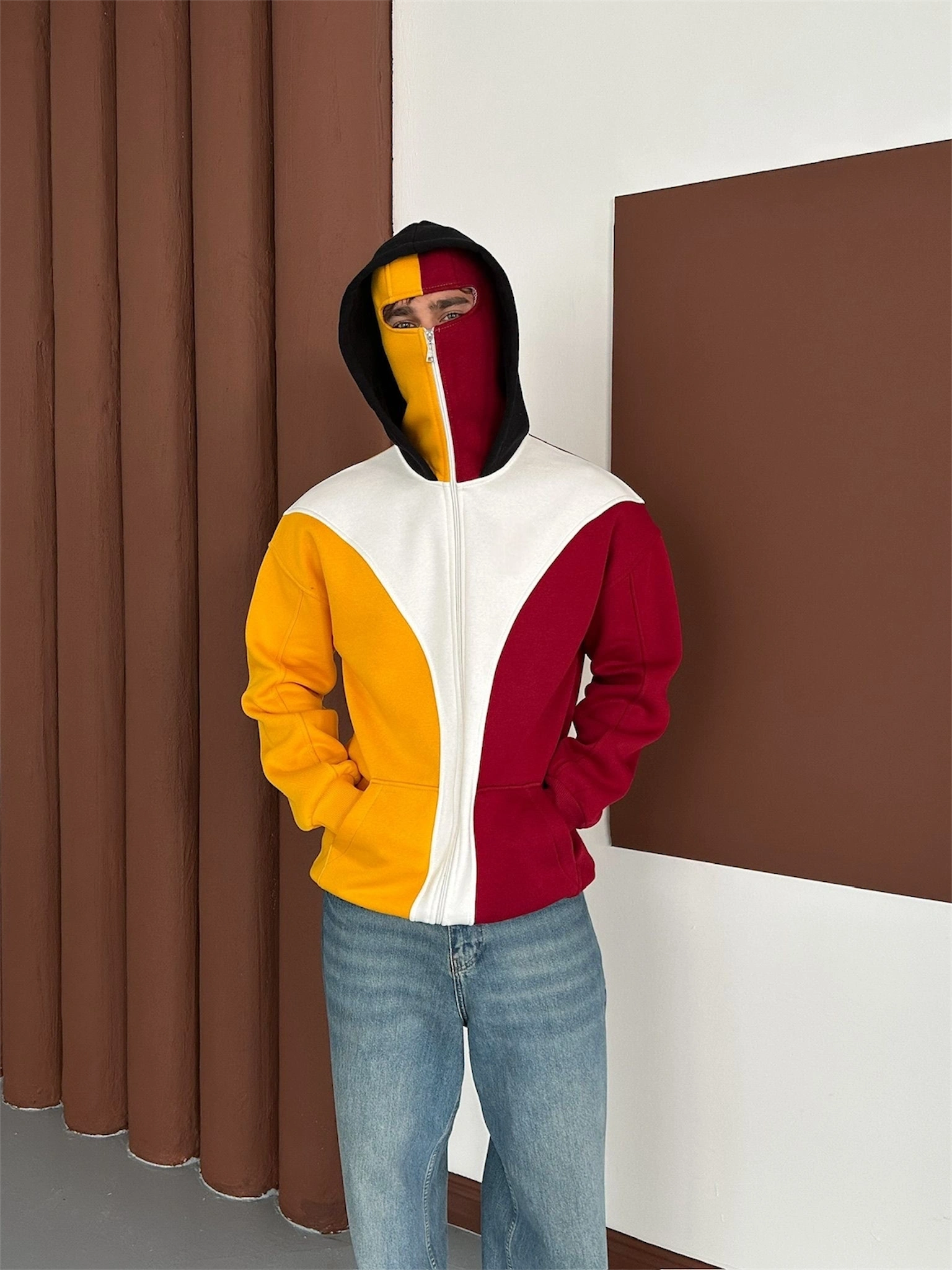 Maskeli Taraftar Şardonlu Hoodie-Sarı Kırmızı