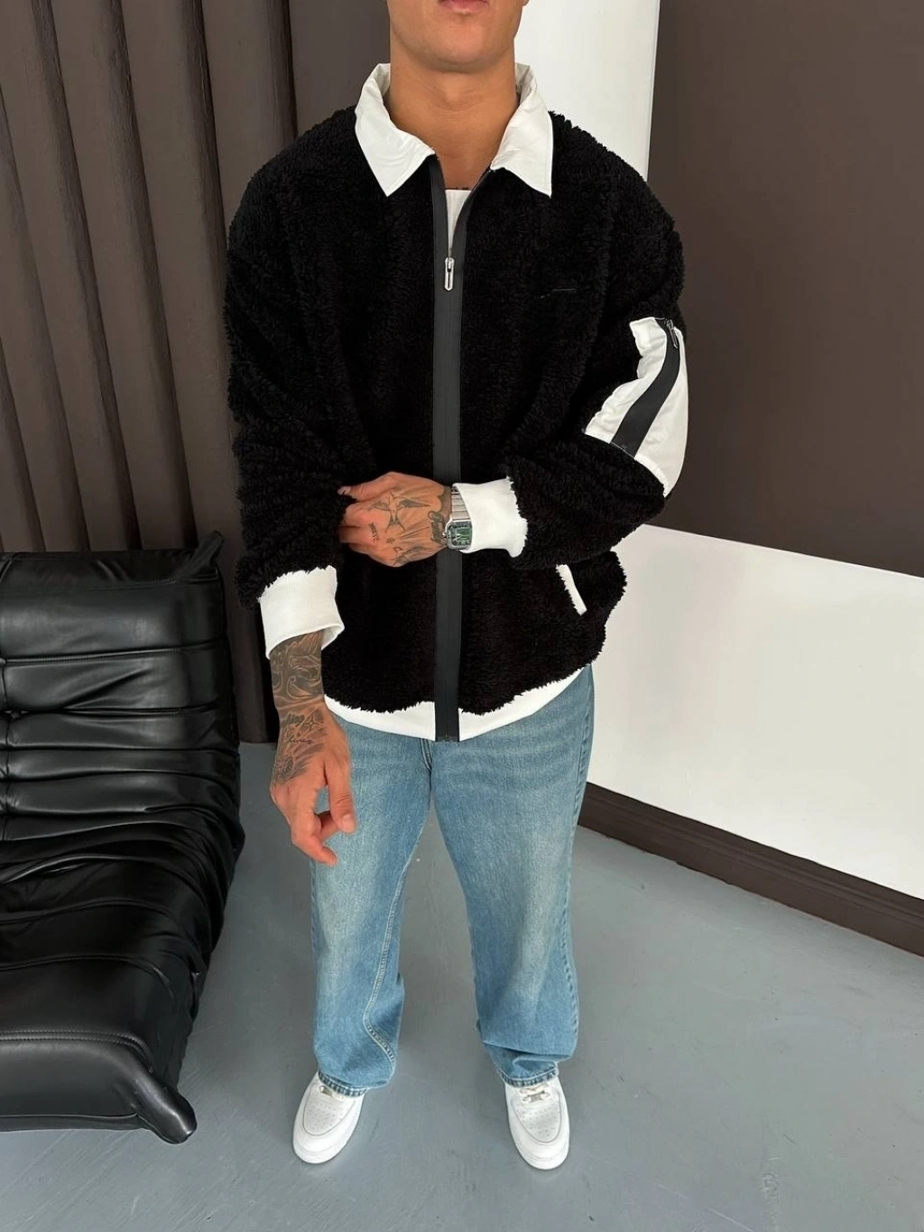 NK Unisex Peluş Ceket-Siyah