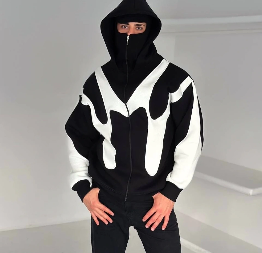 Parçalı Maskeli Şardonlu Unisex Hırka