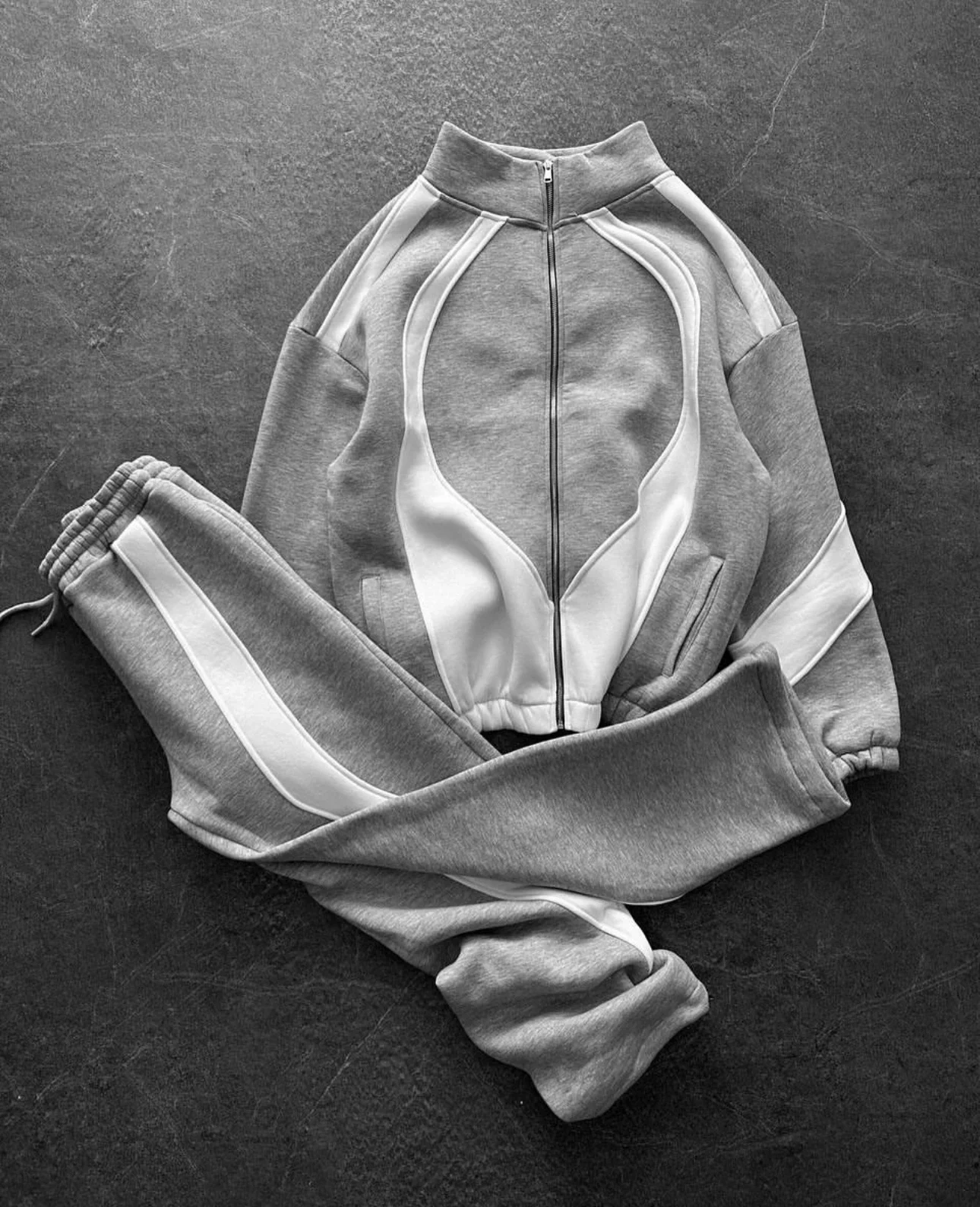 Parçalı Şardonlu Unisex Eşofman Takımı-Gri