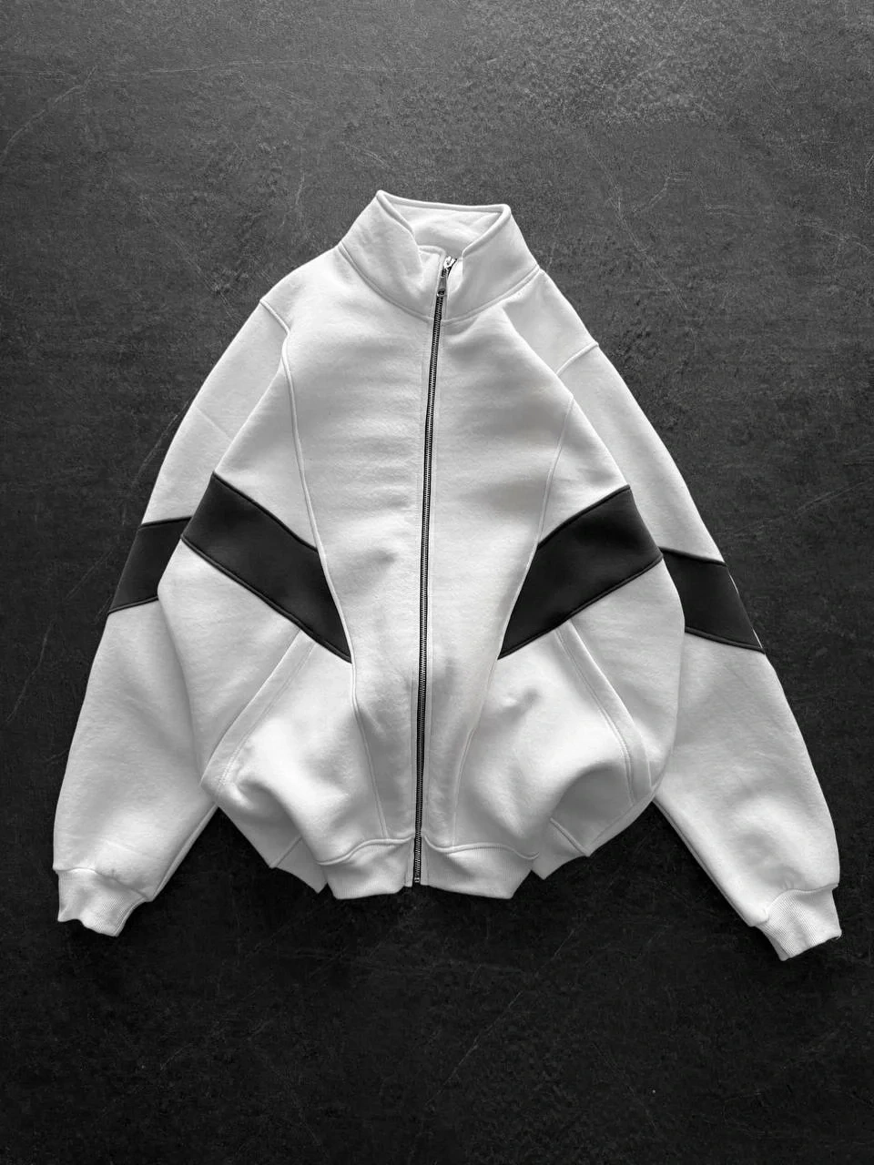 Parçalı Şardonlu Unisex Hırka-Beyaz