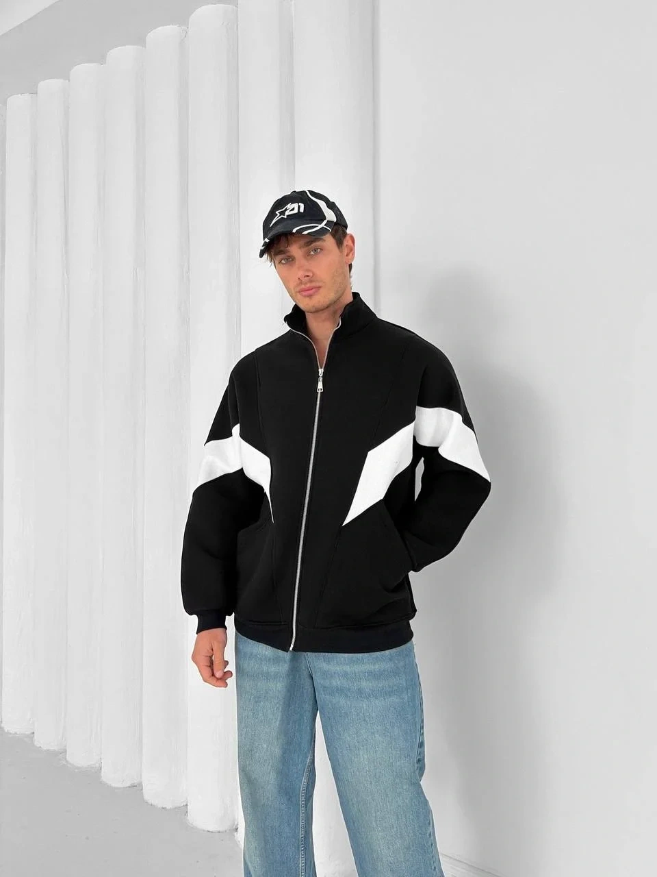 Parçalı Şardonlu Unisex Hırka-Siyah