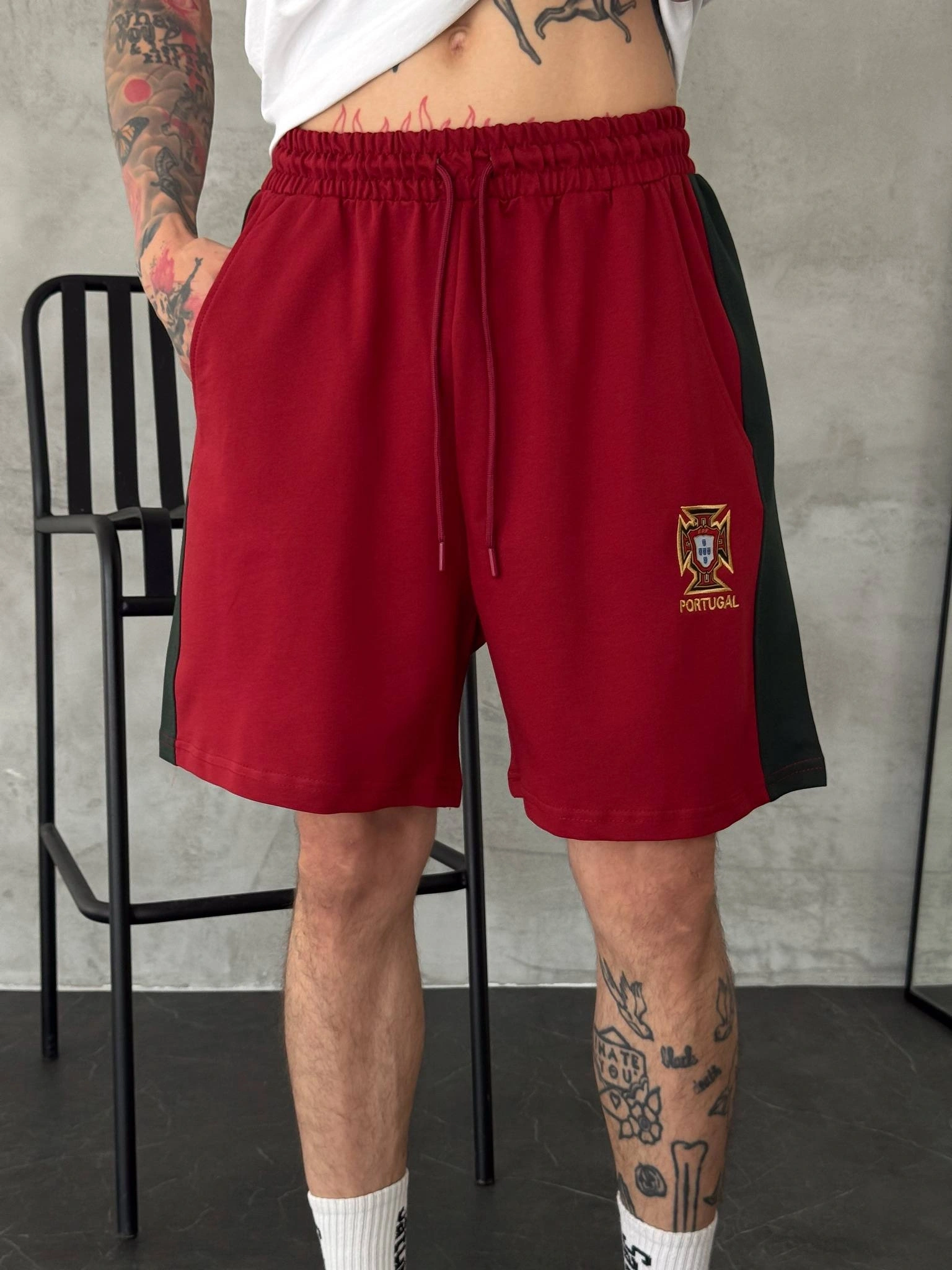 PT Nakışlı Basic Şort- Bordo