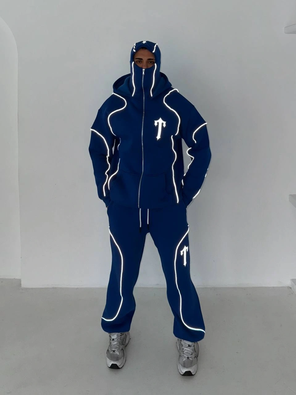 Reflektörlü Maskeli Unisex Eşofman Takımı-Lacivert