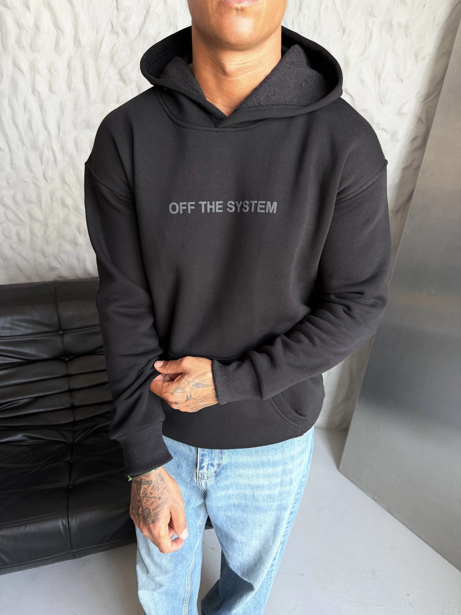 Sırt Kaplan Baskılı Unisex Sweatshirt-Siyah