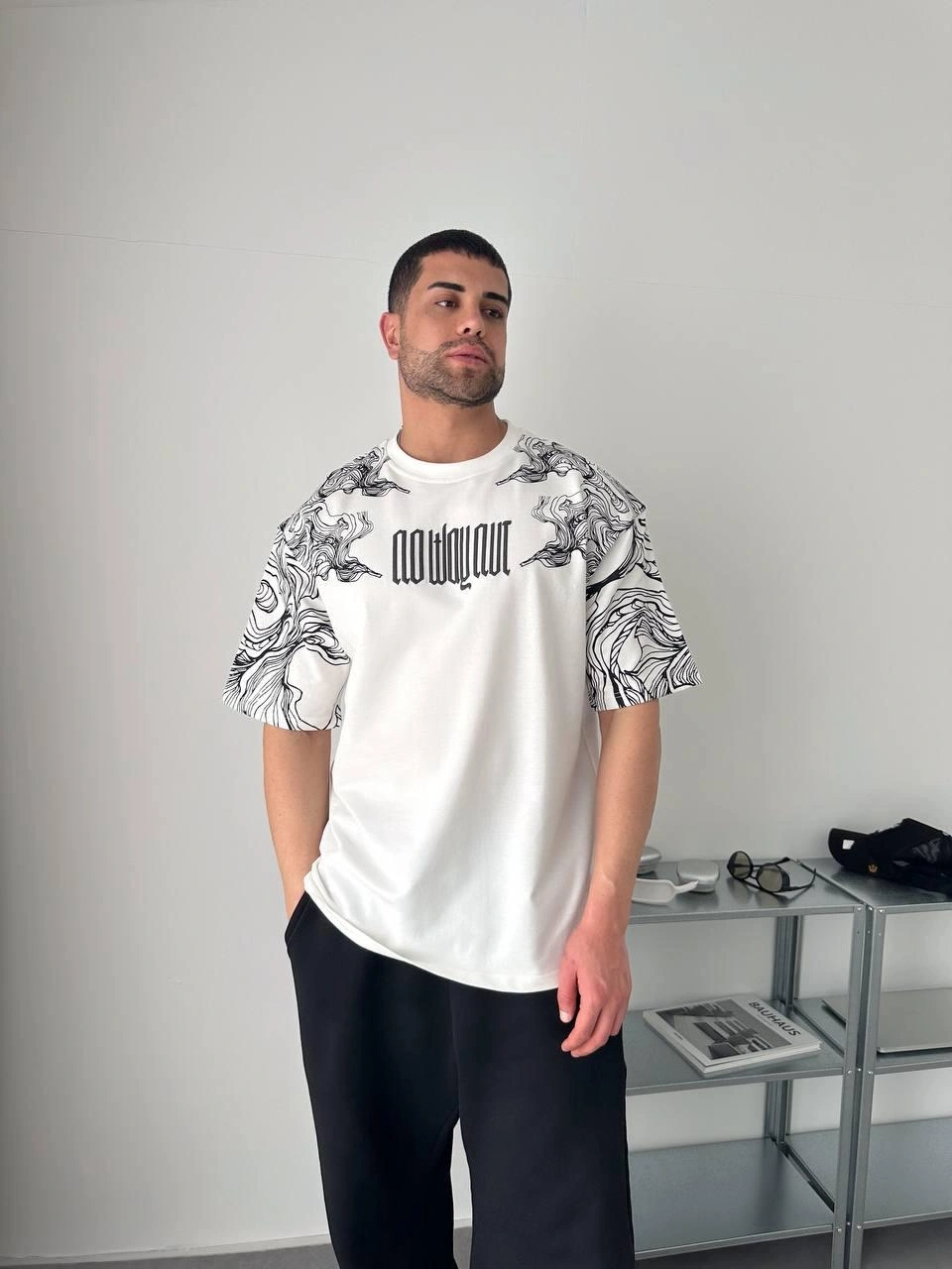 Skull Unisex Oversize Tshirt-Beyaz