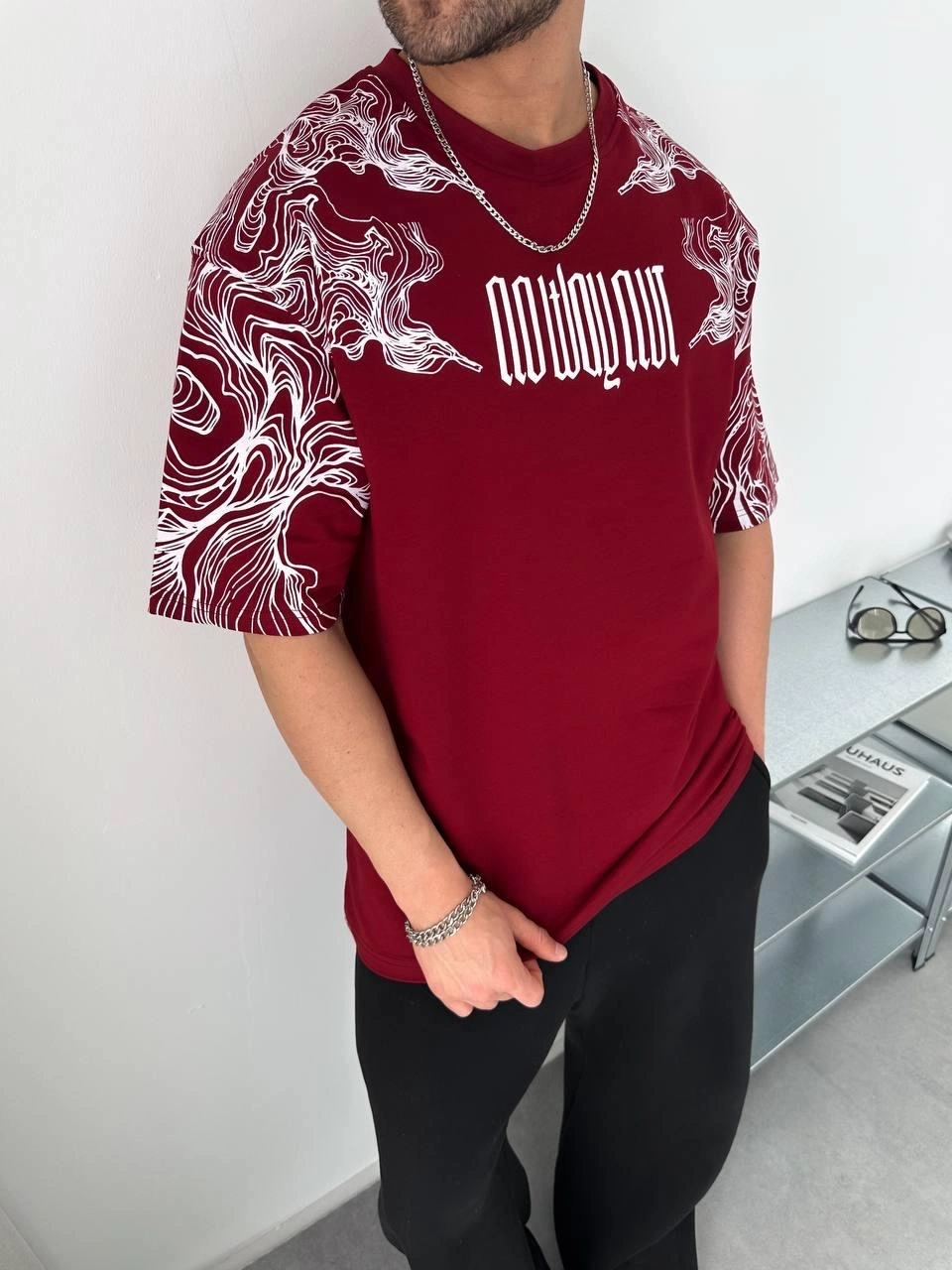 Skull Unisex Oversize Tshirt-Bordo