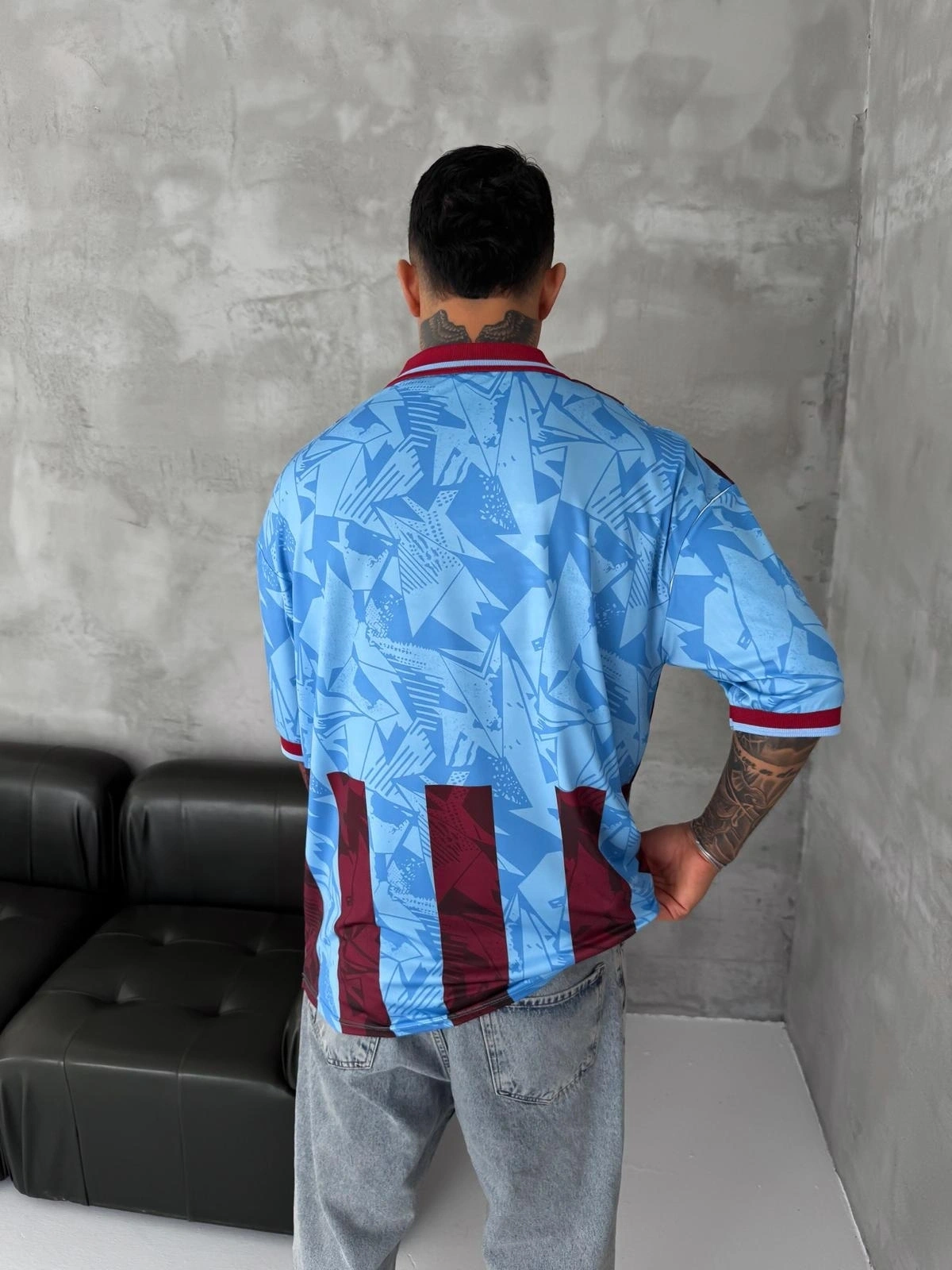 Taraftar Oversize Tshirt-Bordo Mavi