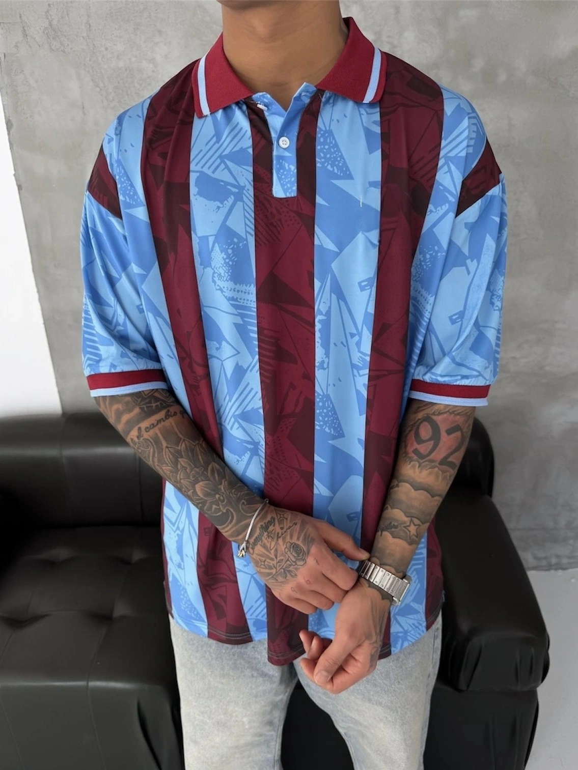 Taraftar Oversize Tshirt-Bordo Mavi