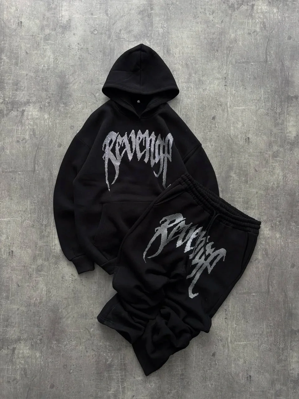 Taşlı Kapüşonlu Unisex Eşofman Takımı