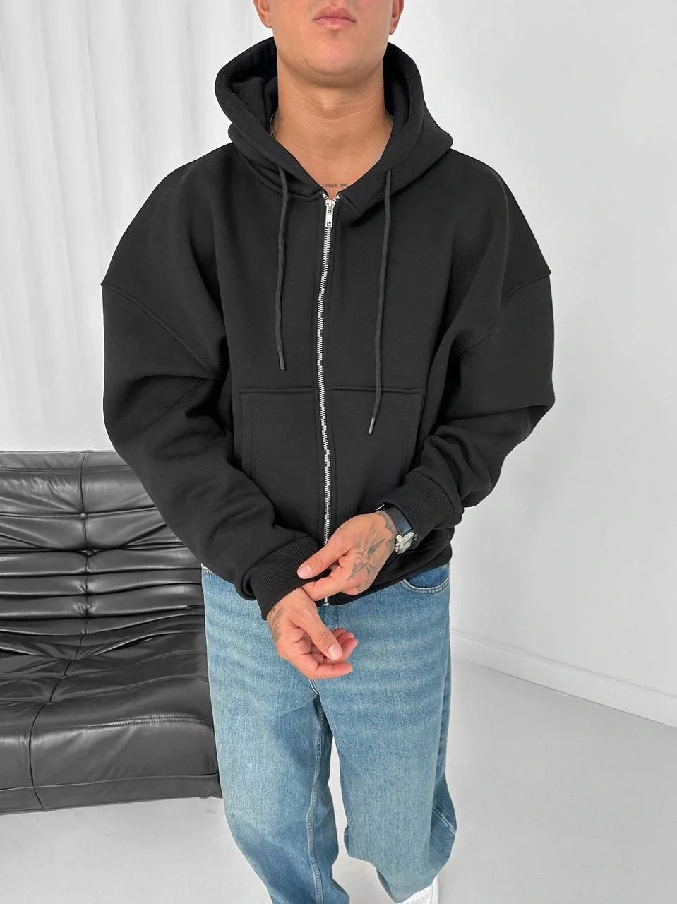 Yarasa Kalıp Şardonlu Unisex Hırka-Siyah