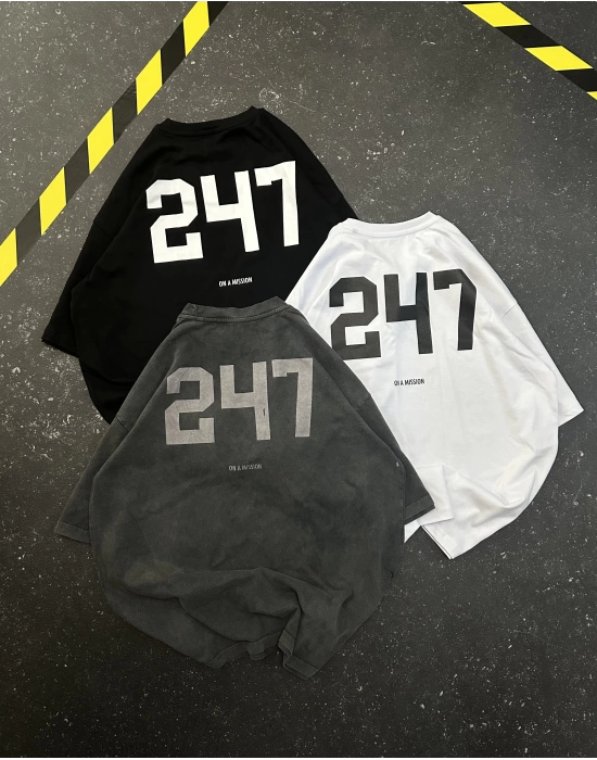 247 Sırt Baskılı Unisex Oversize Tshirt - Gri