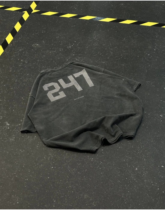 247 Sırt Baskılı Unisex Oversize Tshirt - Gri