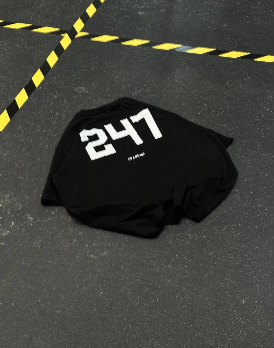 247 Sırt Baskılı Unisex Oversize Tshirt - Siyah