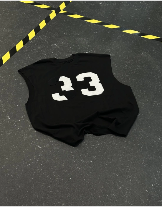 33 Sıfır Kol Oversize Tshirt - Siyah