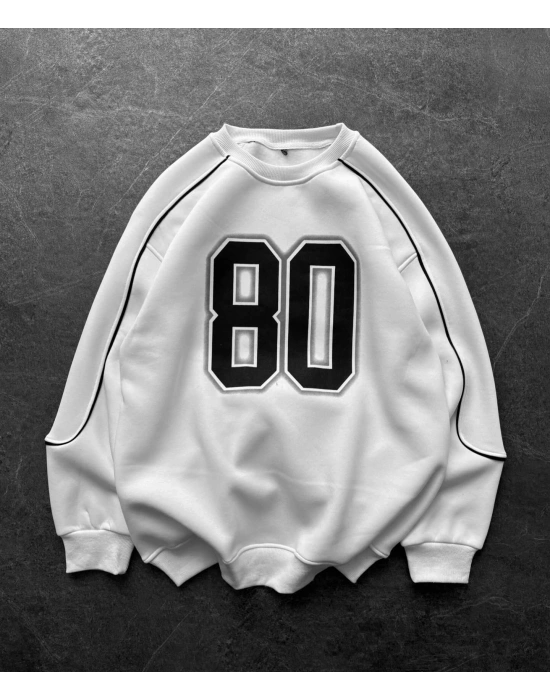 80 Şardonlu Unisex Sweatshirt-Beyaz