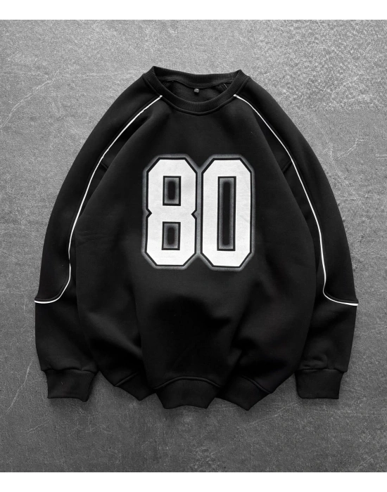 80 Şardonlu Unisex Sweatshirt-Siyah