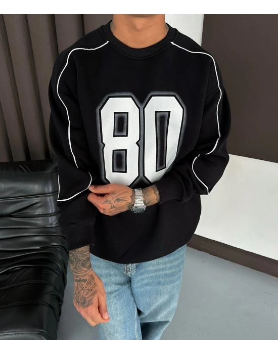 80 Şardonlu Unisex Sweatshirt-Siyah